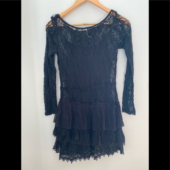 Free People Black Two-tiered Dress Lace embroidery - Picture 12 of 15